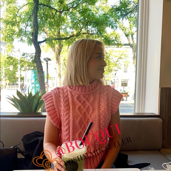 BLOGGERS FAV ZARA CABLE KNIT PINK VEST SWEATER - Picture 15 of 16